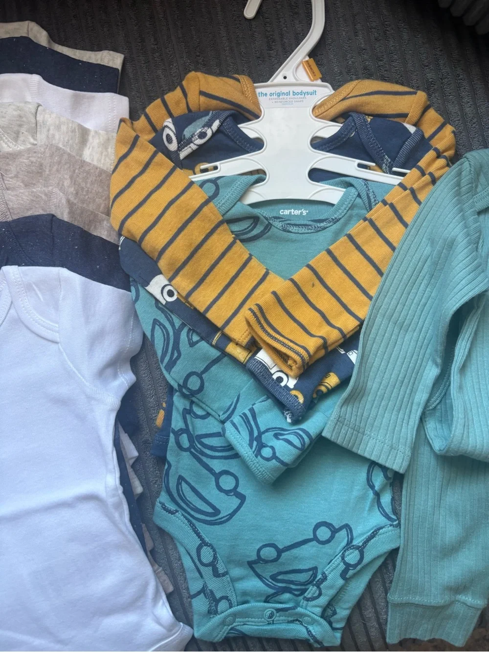 Carter's Baby One-Piece Bodysuit Set in White, Teal & Mustard